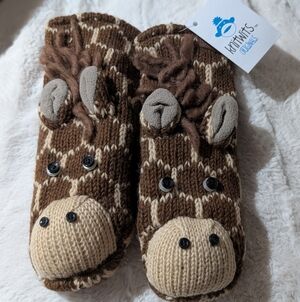 Brown and Cream Knit Animal Mitts Winter Wool Handmade Giraffe Youth Adult